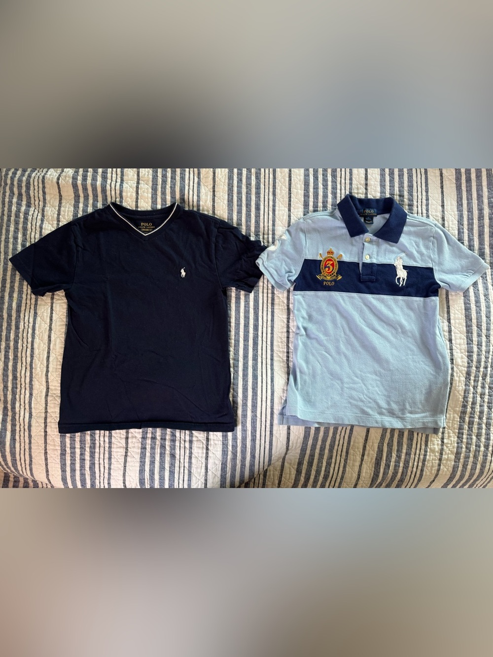 Polo by Ralph Lauren Navy V-Neck Tee & Light Blue Polo Shirt Set (2 shirts)